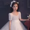 Abiti per ragazze bianche per perle abiti lucenti a mano caldante fatta con fiori in pizzo tutu abbigliata per bambini vintage per comunione boho compleanno abito da sposa 403