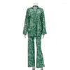 Calças femininas de duas peças chique camisa de manga longa cintura alta conjunto de impressão moda relaxada casa 2023 outono streetwear