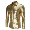 Chemises décontractées pour hommes Hommes Brillant Gold Coated Chemise métallique Marque à manches longues Slim Fit NightClub Wear Robe Hommes DJ Prom Stage S2328