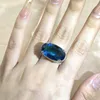 Solitaire Ring överdrivna stora zirkonkvinnor 925 stämpelfest födelsedagspresent överdimensionerad blå huvudsten 231011