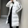 Veste d'hiver en duvet de canard blanc pour hommes et femmes, marque de mode, style au-dessus du genou, 2023