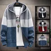 Męskie kurtki swetra swetra z kapturem z kapturem z zamek błyskawiczny w paski wełna wełna jesień/zima gruba ciepła płaszcz zimna bluzka 231011