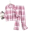 Nachtkleding voor dames Katoenflanel Lange broeken voor dames Pyjamasets voor nachtkleding Geruit ontwerp Losvallende herfst- en winterbroekpakken met lange mouwen 231011