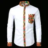 Mens Hipster African Dashiki Tribal Graphic Patchwork Shirts Slim Fit Long Sleeve Mandarin Collar Shirt Camisas Men Clothing 20112241C