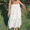 Jupes Couture Casual Frill Blanc Lâche Maxi Jupe Vêtements Coréens Chic Plage Vacances Femme Tenues Y2K Solide