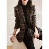 Abiti da donna Blazer donna autunno Cappotto di lana Giacche scozzesi stile retrò britannico Giacca a vita sottile Fodera Primavera Blazer Capispalla femminile 231011