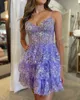 Sparkling Homecoming Dress 2K24 Short Ruffles Corset Spaghetti Lady Pageant Winter Formal Evening Cocktail Party Hoco Gown Runway Gala Black-Tie Lilac Black Blue