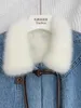 Femmes fourrure fausse s mode Denim duvet d'oie col de vison naturel blanc remplissage doublure intérieure veste haut de gamme 231010