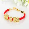 HW01 nouveau bracelet double pixiu en or 24 carats corde rouge bracelet porte-bonheur pour hommes et femmes 227L