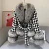 Femmes fourrure fausse hiver vêtements pied-de-poule couture rouge argent manteau de fourrure court mode dames réel 231010