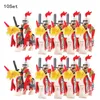 Blocchi 10 Set Vintage Castle Kingdoms Drago Rosso Cavalieri Reali Cavallo Blu Scuro Leone Esercito Soldato Minifig Building Block Giocattoli per Bambini 231010