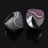 Ice Out Heart Shape Rings for Men Fashion Hip Hop Jewelry Silver Plated Pave Micro Hiphop Rings2071