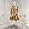 Abiti casual Est 2023 Mini abito da donna in vita con stampa floreale vintage di alta qualità con decorazione floreale tridimensionale per le vacanze