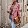 Damesjassen Dames Lente Herfst Chique Plaid Print Lichtgewicht vrijetijdsjack Slim Fit Faux Pocket Blouse Bovenkleding Volledige lengte jassen