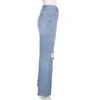 Jeans femininos rasgados azul flare para meninas feminino 2023 casual vintage buraco denim calças de cintura alta harajuku capri longo