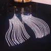 Boucles d'oreilles pendantes de luxe avec strass, longues pampilles pour femmes, bijoux de mariage, robe de soirée, accessoires en cristal