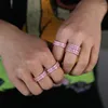 Anéis de casamento rosa cz solitaire anel rosa cor de ouro gelado charme redondo banda clássico hip hop jóias para mulheres