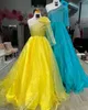 Abito da spettacolo preadolescente per ragazza arancione 2024 Fiocco con una spalla Cristalli Ombre Organza Divertimento per bambini Sfilata di moda Drammatico Abito da cocktail Bambina Teen Miss Giallo Neon-Rosa