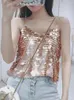 Women's Tanks Circyy Tank Top Women Sequins V-Neck Solid Spaghetti Strap Backless Shiny Crop Tops Y2k Sexy 2023 Summer Streetwear Fashion