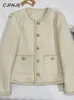 Damesjassen CJFHJE Elegante lente herfst ronde hals wollen jassen dames Koreaanse mode kantoor dame jassen beige chique knop korte tweed jas 231010