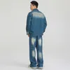 Gradient Gradient Męskie zestawy dżinsów swobodna luźna kurtka jeansowa i proste spodnie z rurką Autumn Hip Hop Trend Streetwear M-5xl