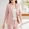 Kvinnors kostymer Blazers S-4XL Women Summer Prom Pants Suits Office Elegant Blazer Coat Tops och byxor Två stycken Set Matching Outfits Formal 231011