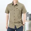 Mäns casual skjortor kortärmad ren bomullsfast färg skjorta safari stil jacka överdimensionerad t-shirt för män