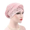 Roupas étnicas Mulheres Veludo Turbante Frisado Chemo Cap Muçulmano Hijab Slouch Beanies Bonnet Chapéu Lenço Envoltório Skullies Headwear Cabelo