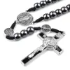 Chokers St Benedict Cording Rosary 8mm Hematite Beads Religious Cross Necklace Catholic Black Woven Rosaries 231010