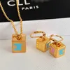 18K Gold Luxury Brand Cube Designer Earrings Necklace Love Pink Blue Retro Vintage Charm Ear Rings Earring Earings Choker Pendant Necklaces Jewelry