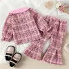 Set di abbigliamento per bambina per bambini Designer Girl bowknot Top Pantaloni Abito in 2 pezzi Abbigliamento per bambini di alta qualità Completo per neonato