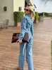 Women's Jumpsuits Rompers Women Denim Jumpsuit Woman Jean Overalls Long Sleeve Elegant Jumpsuits Y2k Streetwear Turn Down Collar Vintage Female 231010