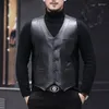 Herrenwesten Klassische Männer Echtes Leder Schaffell Weste mit V-Ausschnitt Männlich Winter Warmes Kleid Hommes Casual Ärmelloser formeller Anzug Gilet