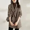 Damen-Wollmischungen, Herbst- und Winterjacken, Kleidung, karierte Wollmäntel, einreihiger, lockerer Mantel, elegante weibliche koreanische Oberbekleidung 231011