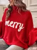 Women's Sweaters Letter Print Knitted Sweater Women Winter Turtleneck Batwing Sleeve Pullovers Female Fashion High Street Casual Chirstmas