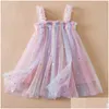 Flickans klänningar Girlklänningar Baby Girls Clothes Suspenders Toddler Kids Summer Sequin Princess Dress Solid Cute Mesh för 1-5 år Casual DHJWP