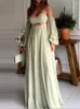 Casual Dresses Solid Sexy Backless Hollow Maxi Vestidos Fashion Women Elegant Long Lantern Sleeves A-line Robe 2023 Holiday Party Evening