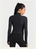 LL-1577 Femmes LU Yoga manches longues veste tenue couleur unie côtelé sport façonnage taille serré Fitness lâche Jogging vêtements de sport pour dame