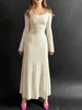 Kentsel seksi dresse uzun kollu kare boyun ince fit elbise Sonbahar Kış Düz Renk Örgü Günlük Sokak Siyah Gri Kayısı 231011