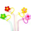 Blommor Styles Straws Toppers täcker CAP COLAGUSS PVC STRAW SKYDD Mantel Dammplugg för 7-8mm Drink Straws Charms