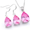 LuckyShine 5 ensembles cristal Zircon goutte d'eau Kunzite boucles d'oreilles et pendentif chaîne collier 925 argent femmes mode ensembles de mariage 318a