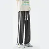 Men's Pants Preppy Sports Casual Sweatpants Men Women Stripe Wide Leg Straight Trousers Summer Loose Letter Patch Design Long