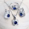 Set di gioielli da sposa Set di gioielli da donna con zirconi blu Set di gioielli da sposa in argento sterling 925 Orecchini Anelli Bracciali Collana con ciondolo 231010