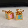 18K Gold Luxury Brand Cube Designer Earrings Necklace Love Pink Blue Retro Vintage Charm Ear Rings Earring Earings Choker Pendant Necklaces Jewelry