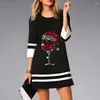 Casual Dresses Christmas Tree Print Dress Mini Chic Autumn Women's O-Neck 3/4 Sleeve Pullover With For Festive