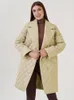 Trench da donna Cappotto imbottito in cotone per l'autunno inverno Cappotto lungo con risvolto scozzese a quadri con diamanti Cappotto lungo caldo con lacci allentato Tinta unita