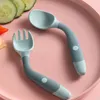 Cups Dishes Utensils Baby Children Spoon Fork Set Soft Bendable Silicone Scoop Fork Kit Tableware Toddler Training Feeding Cutlery Utensil 231006