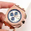 Armbandsur Luxury Mens Quartz Chronograph Watch Stopwatch rostfritt stål Sapphire Rose Gold White Blue Black Rubber