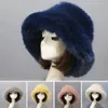 Ball Caps Bucket Hat Oversized Fluffy Wide Brim Soft Thickened Ear Protection Faux Fur Winter Thermal Women Fisherman Cap 231010