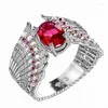 Anéis de cluster Caoshi luxo feminino lindo festa jóias encantador vermelho zircônia acessórios delicado feminino presente de aniversário estético